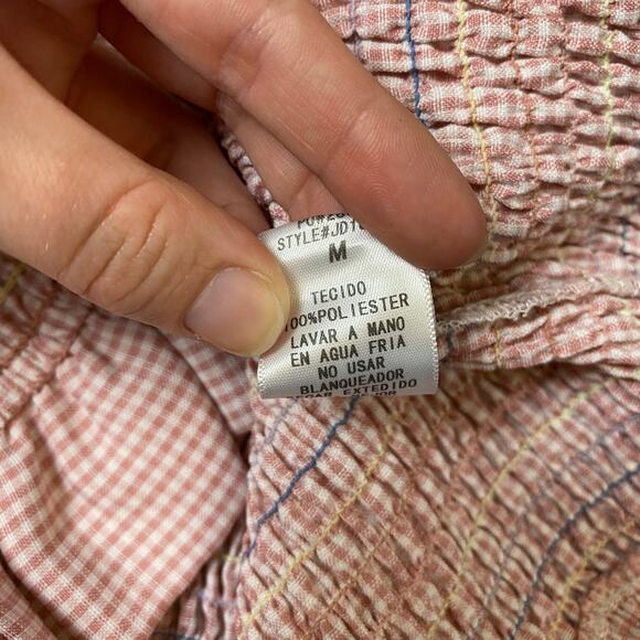 Storia Smocked Striped Gingham Ruffled Mini Dress Size M Preppy Flirty - Picture 4 of 6